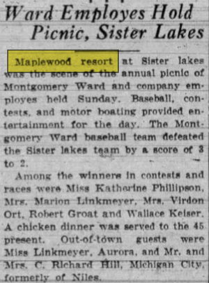 Maplewood Resort (Smallbones Resort) - June 1935 Article Ward Picnic